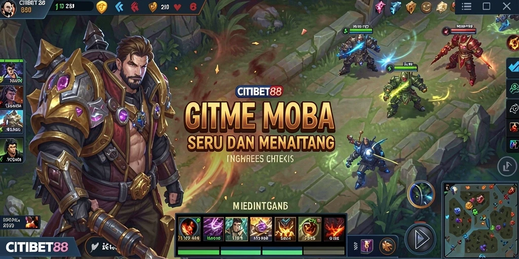 Tampilan seru gameplay CITIBET88 dengan karakter dan strategi MOBA.