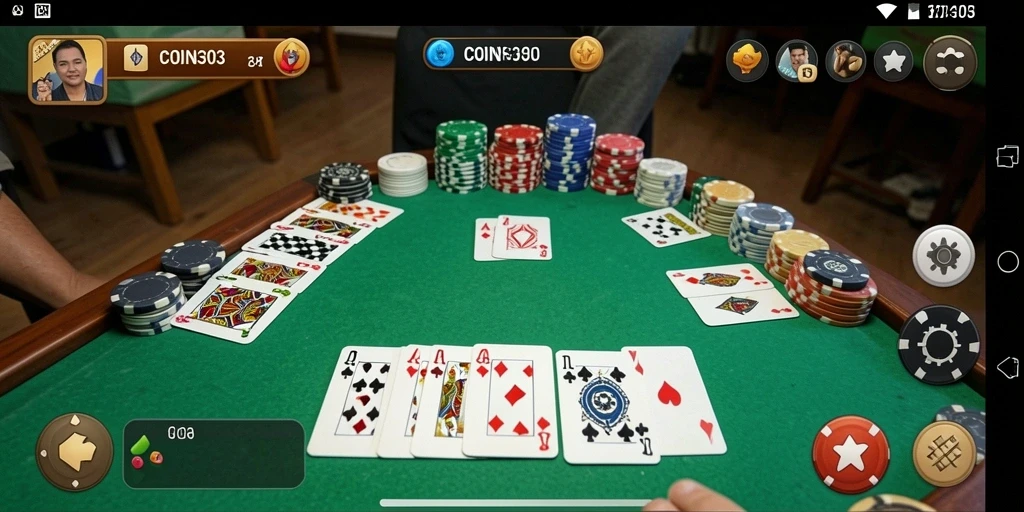 Tampilan seru dari gameplay Gaple di COIN303.