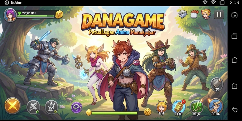 Tampilan gameplay DANAGAME dengan karakter anime yang menarik.