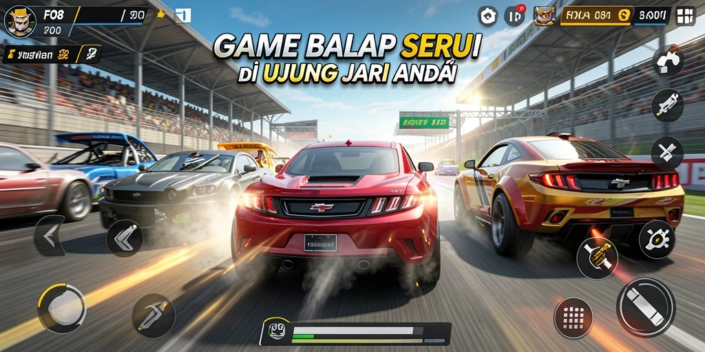 Screenshot FO8 menampilkan aksi balap yang intens dan grafis menakjubkan.