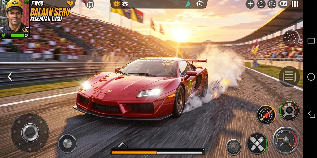 Tampilan gameplay FW66 yang mendebarkan dan realistis.