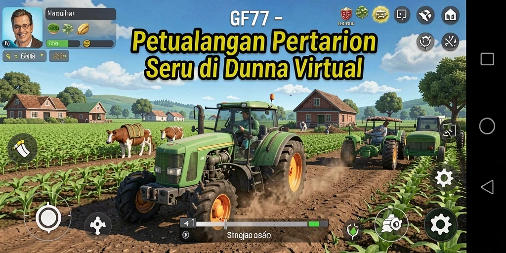 Screenshot gameplay GF777 menampilkan suasana ladang yang subur dan aktivitas bertani.