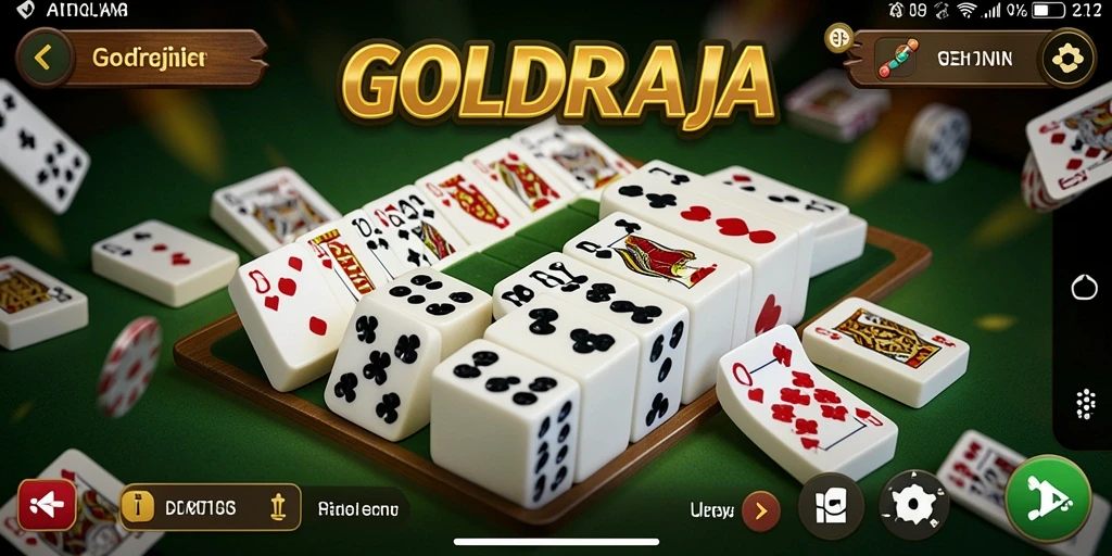 Screenshot utama <strong>GOLDRAJA</strong> menunjukkan gameplay Domino yang mendebarkan.
