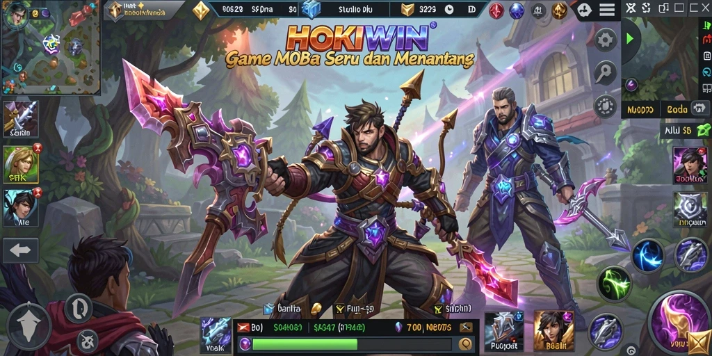 Screenshot utama HOKIWIN menampilkan aksi seru dalam pertandingan MOBA.