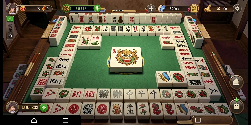 Screenshot gameplay JUDOL303 menampilkan aksi permainan Mahjong yang intens.