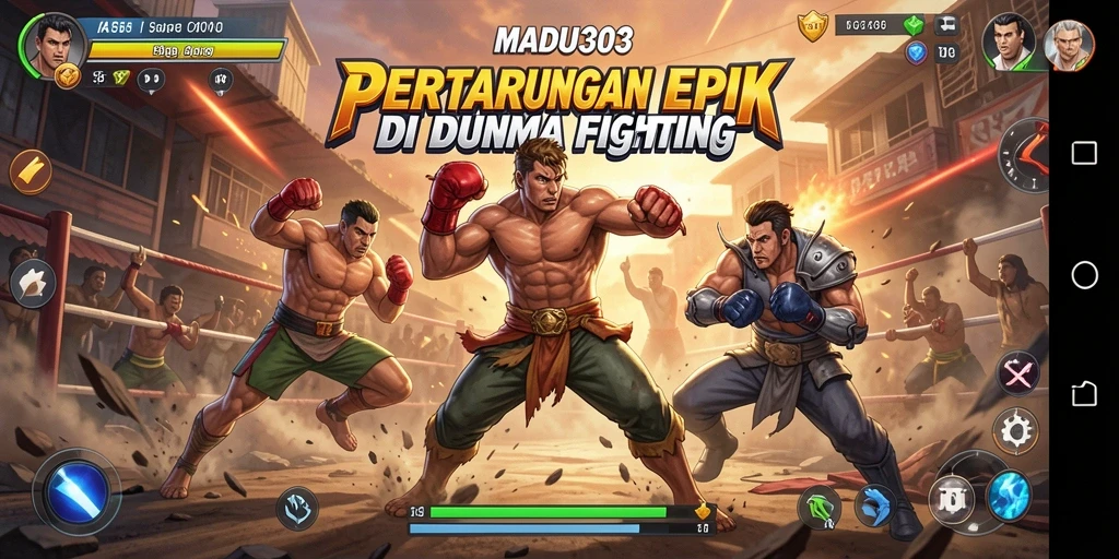 Tangkapan layar MADU303 memperlihatkan pertarungan sengit dan karakter yang menonjol.