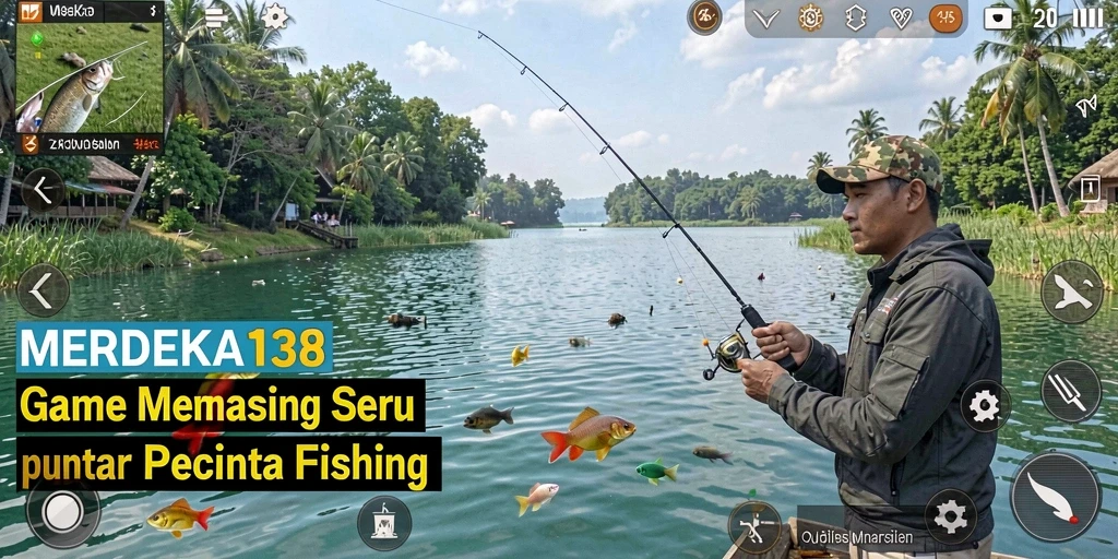Screenshot gameplay MERDEKA138 menampilkan aksi memancing yang mendebarkan.