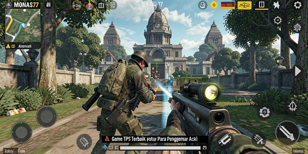 Screenshot gameplay MONAS77 menunjukkan aksi pertempuran yang mendebarkan.