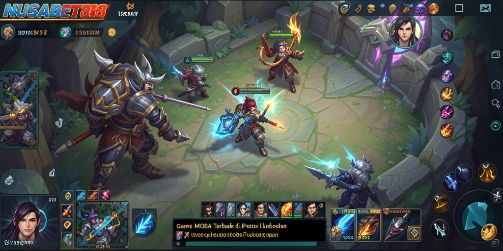 Screenshot permainan NUSABET88 menampilkan aksi seru di arena MOBA.