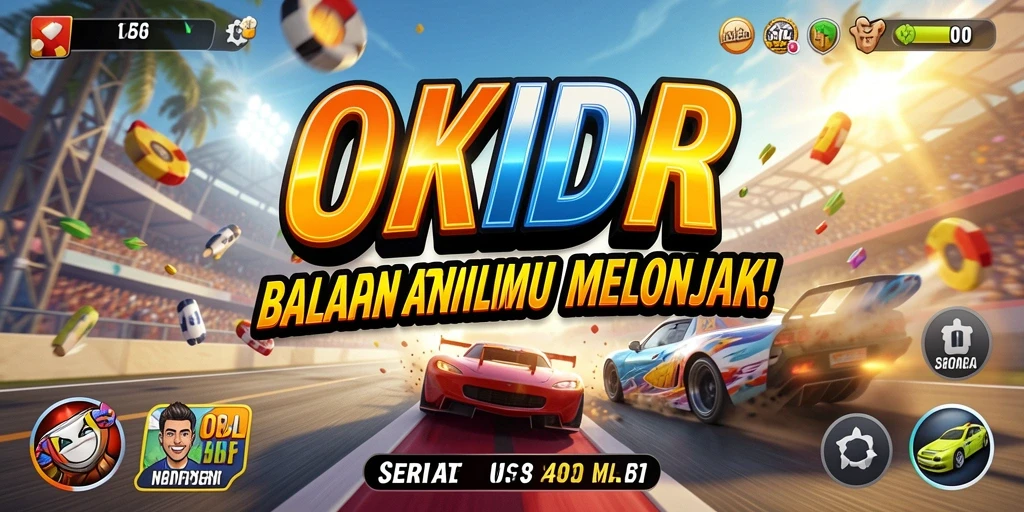 Screenshot OKIDR menampilkan mobil balap di trek dengan grafis menakjubkan.