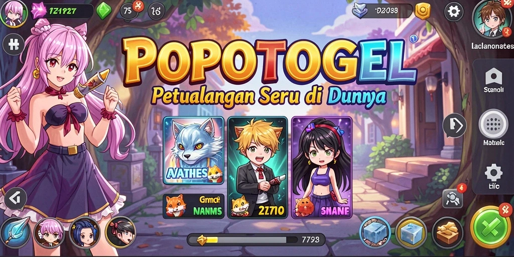 Tampilan gameplay POPOTOGEL yang penuh warna dan karakter menarik.