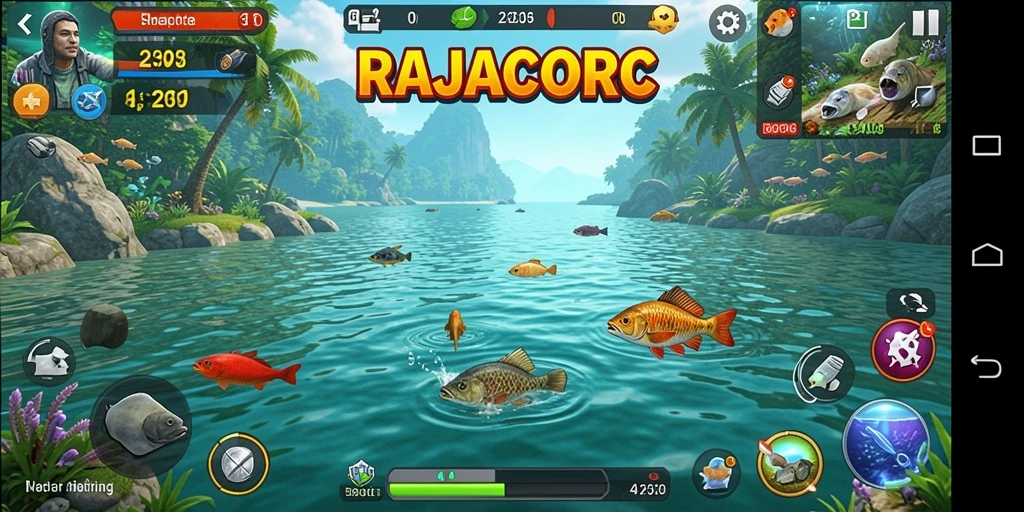 Tampilan menarik dari gameplay RAJACORC yang penuh aksi memancing.