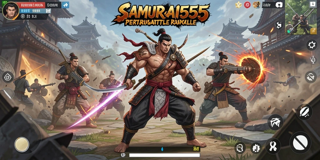 Tangkapan layar SAMURAI555 menampilkan aksi pertarungan Battle Royale yang mendebarkan.