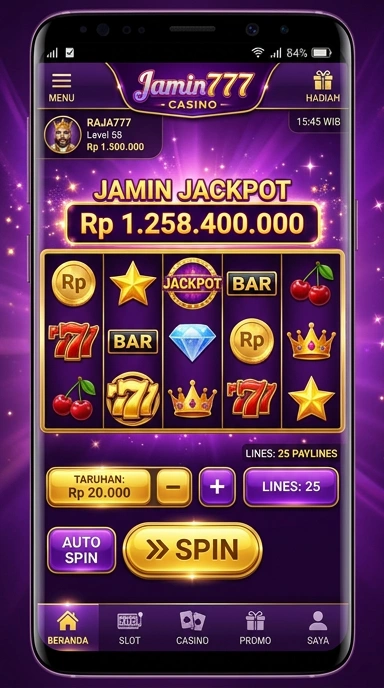 Screenshot aplikasi jamin777 dengan antarmuka yang user-friendly.